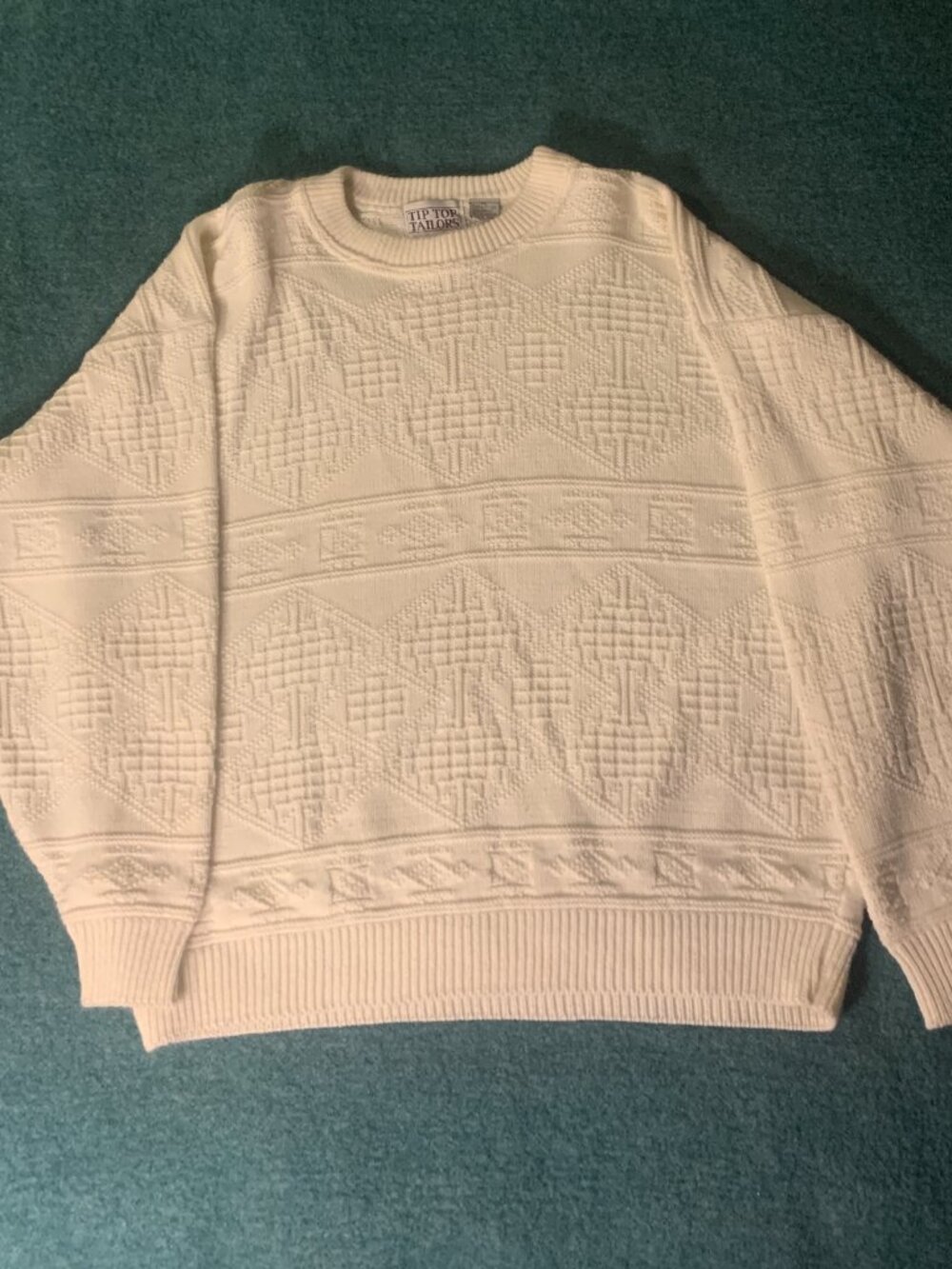 Vintage Tip Top Tailors Cable Knit Sweater XL Cream Acrylic Grandpa Style